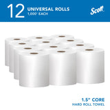 Kimberly-Clark Scott 01000 8" x 1,000' 1.5" Core White High Capacity Roll Towels, Case of 12