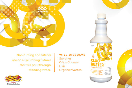 JaniSource ClogBuster Liquid Drain Opener and Clog Remover, Commercial Grade, 1 Quart 