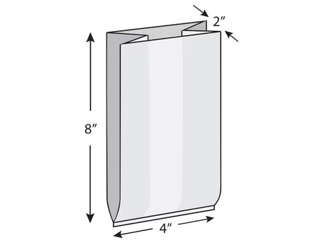 Elkay Plastics TUF-R Standard LLDPE Gusset Bag, 4" X 2" X 8", Clear, 0.6 Mil, Case of 1000