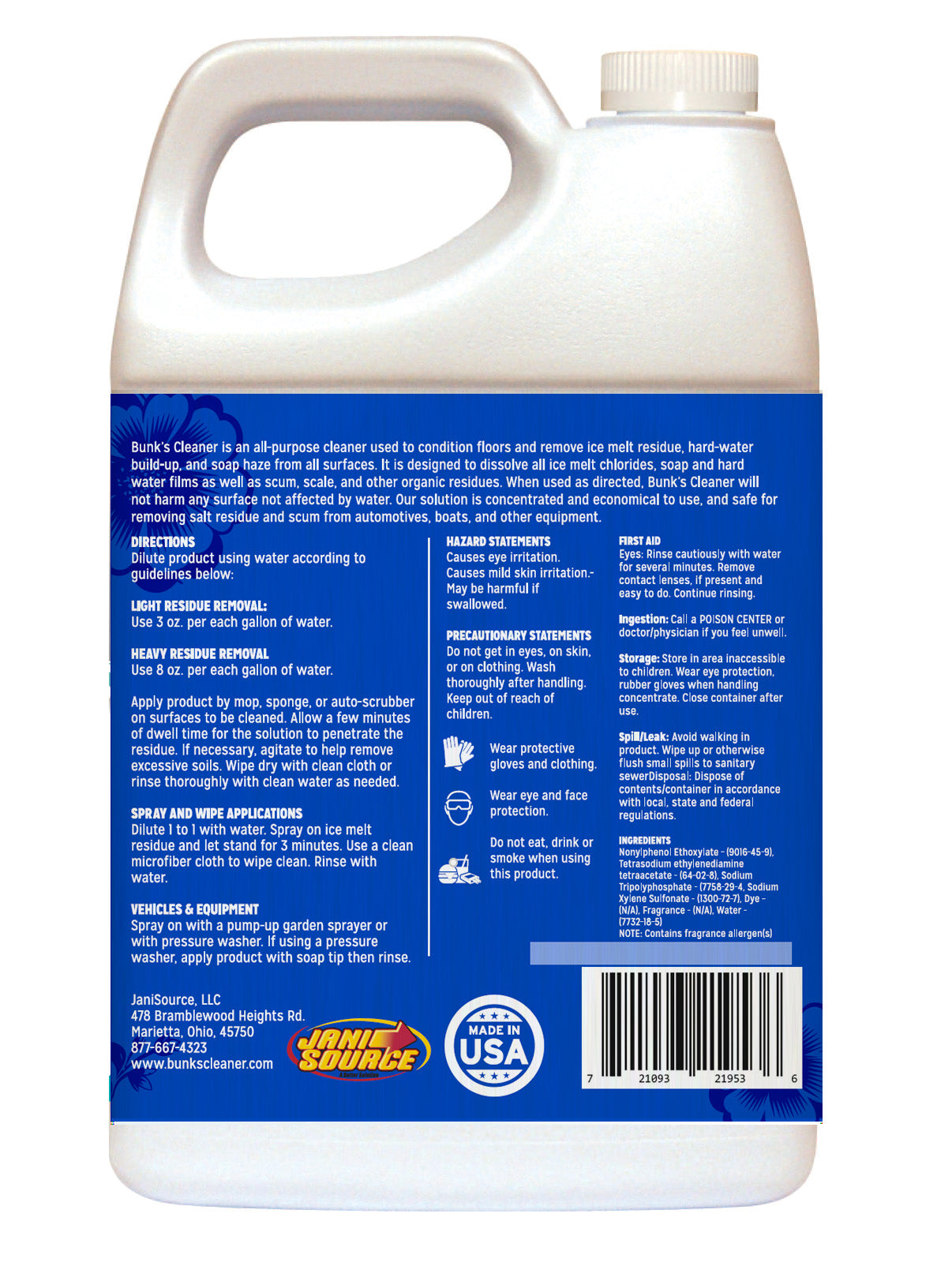 Bunk's Cleaner, Ice Melt Remover & Neutral Floor Cleaner, Gallon