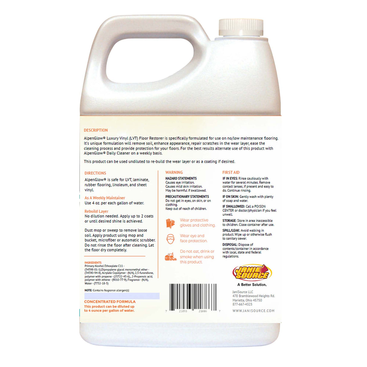 AlpenGlow Luxury Vinyl Floor Restorer, Commercial Use, Gallon