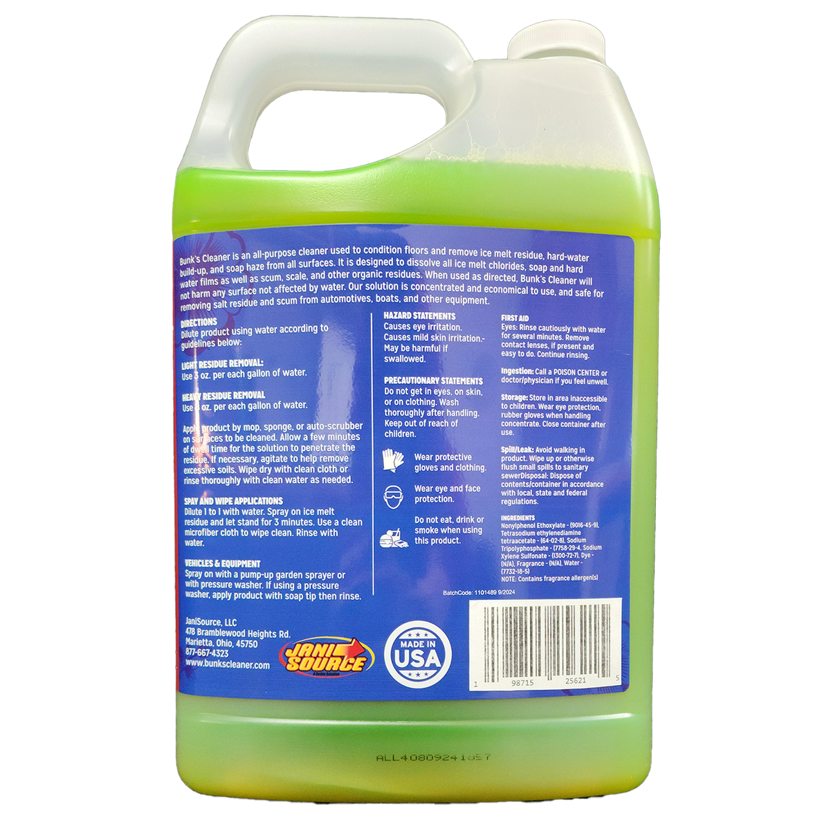 Bunk’s Cleaner – Concentrated Ice Melt Residue & Salt Stain Remover (1 Gal)