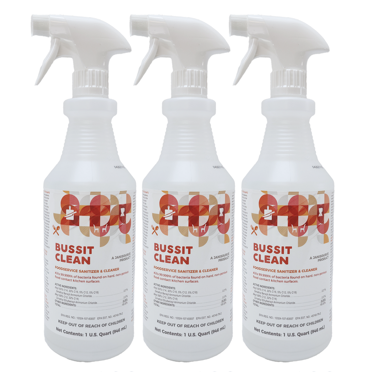 Bussit Clean Food Surface Sanitizer & Cleaner,  Spray & Wipe, 1 Quart (Each)