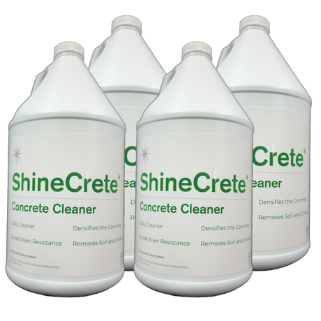 Case of four ShineCrete Concrete Cleaner bottles, showcasing bulk packaging for commercial use