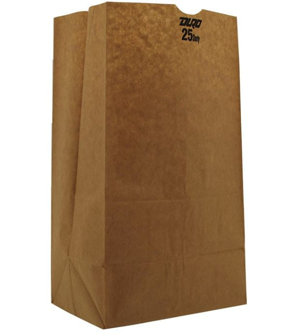 Duro 18428 25 lb Shorty Grocery Bags, Brown Kraft Paper - Case of 500 