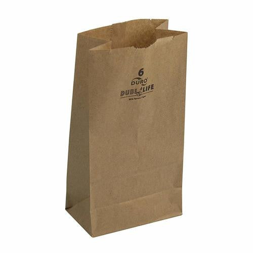 Duro 6 lb Grocery Bags, Brown Kraft Paper - Case of 500 