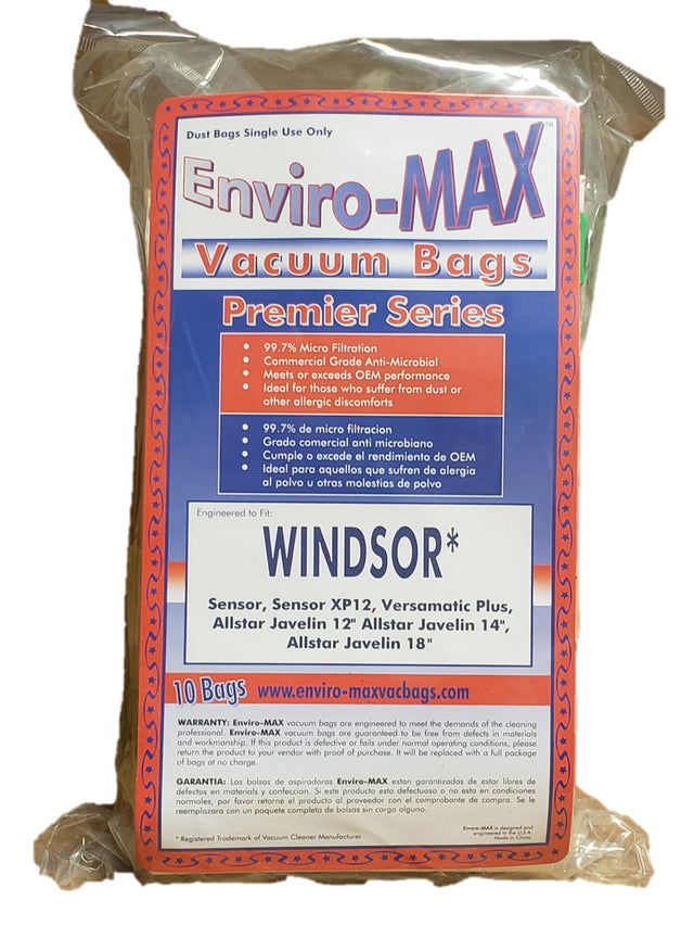  Enviro-Max Vacuum Bags, Premier Series, For Windsor Sensor (Pack of 10) 
