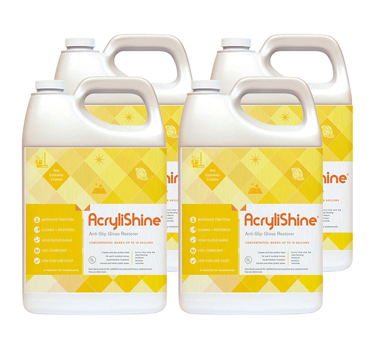 JaniSource AcryliShine Concentrated UHS Floor Cleaner & Gloss Restorer, Case of 4 Gallons 