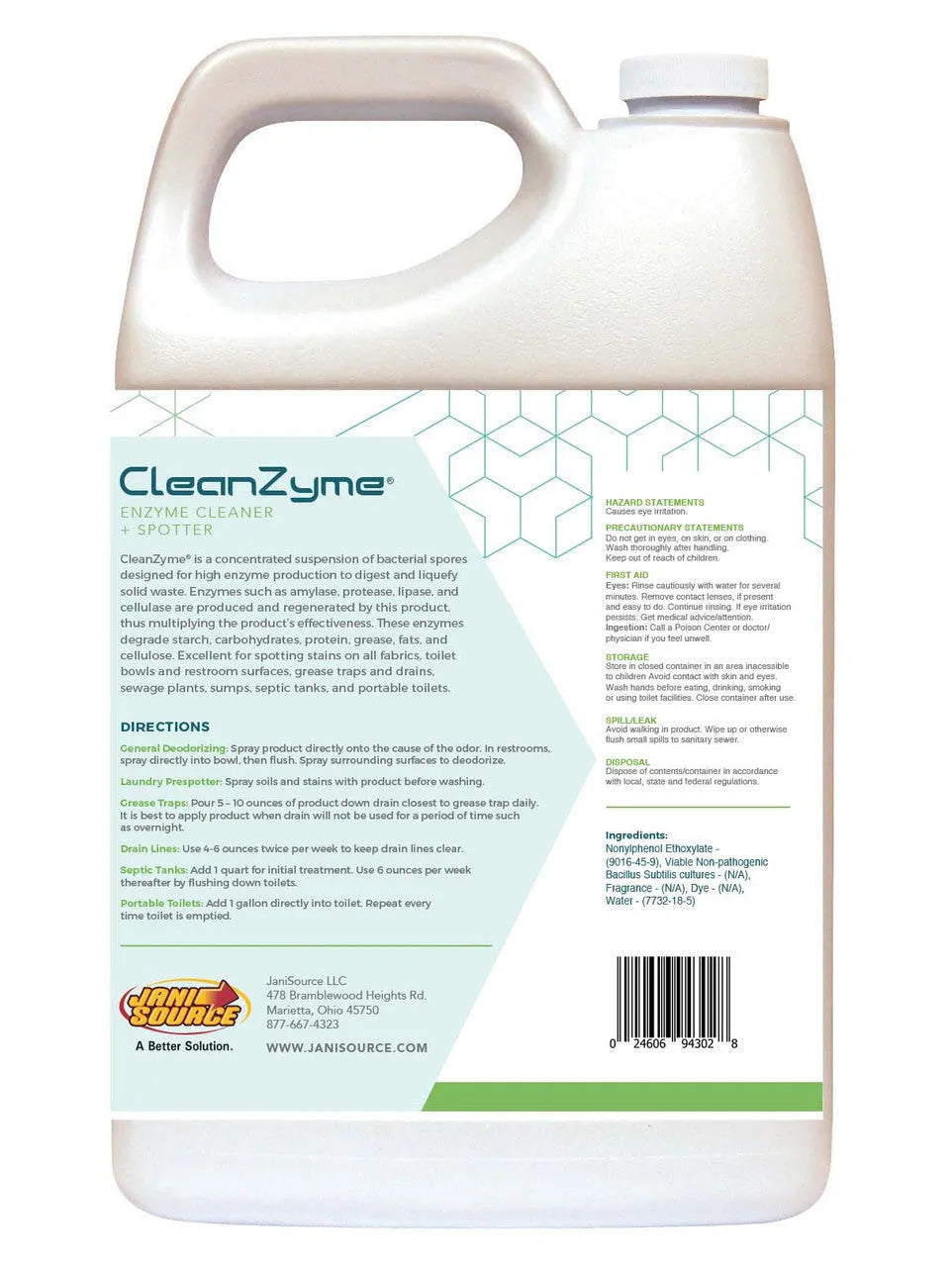 CleanZyme Enzyme Cleaner Spotter Odor Remover 1 Gallon JaniSource LLC