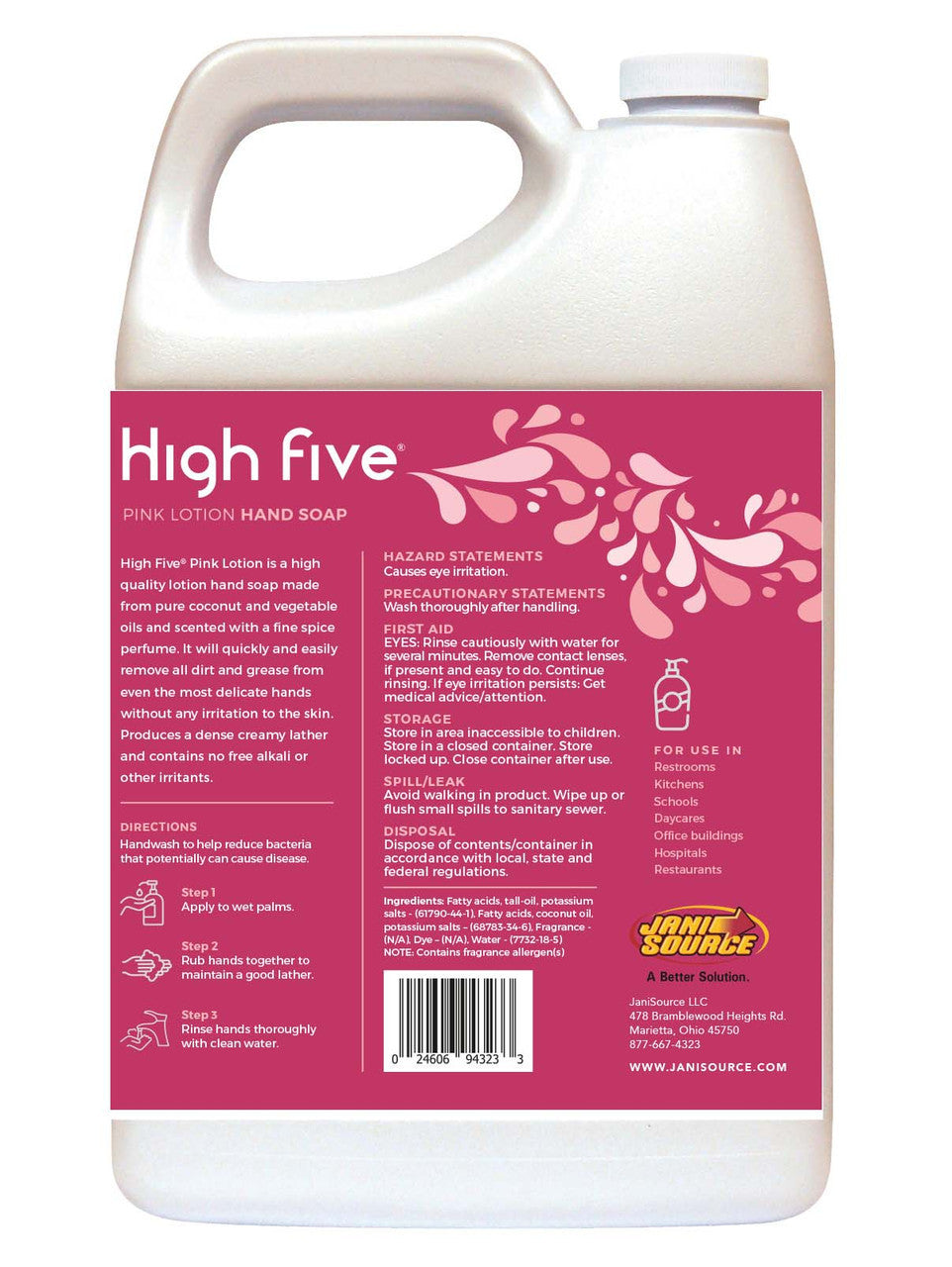 JaniSource HighFive Pink Lotion Hand Soap, 1 Gallon 