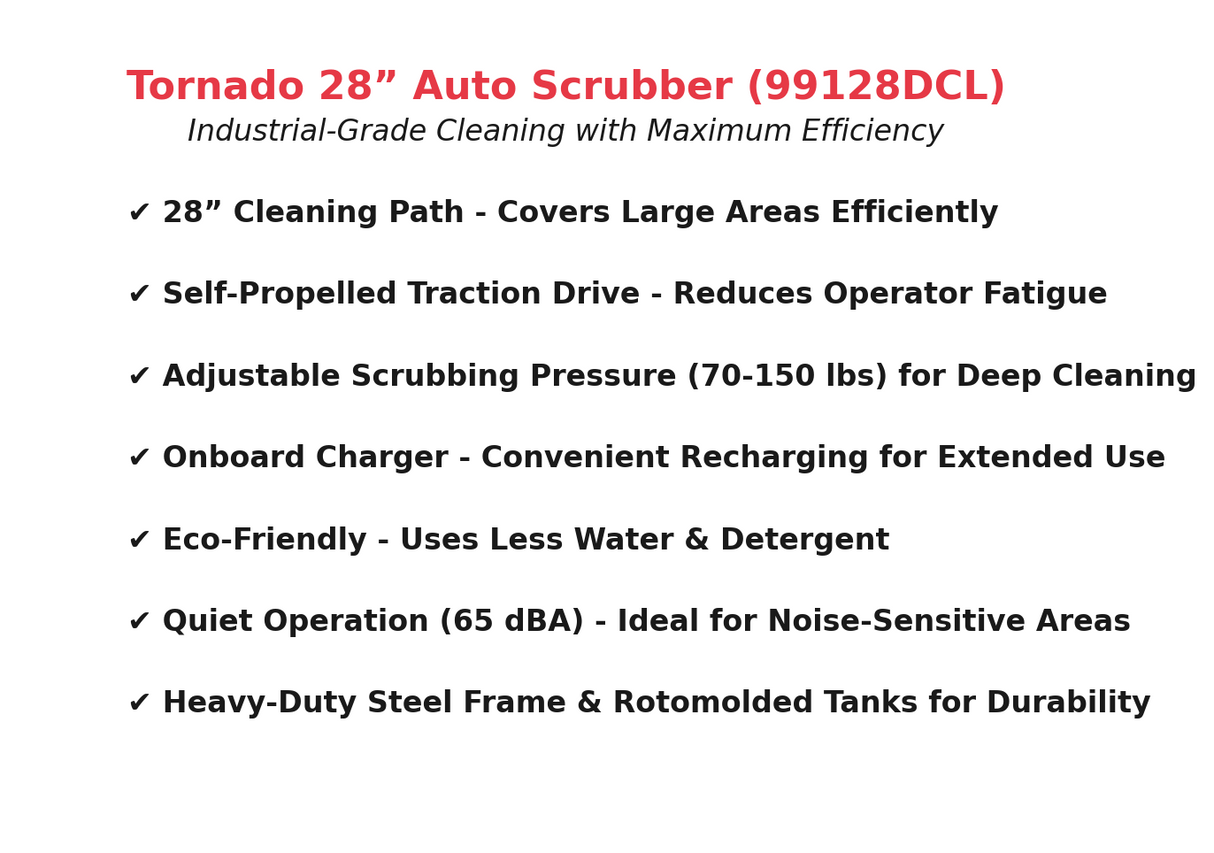 Tornado 28" Floorkeeper Traction Drive Auto Floor Scrubber, Wet Acid Batteries with Hydralert Battery Protection (99128DCL)