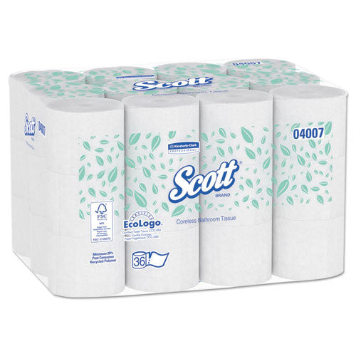  Scott 04007 Essential Coreless SRB Bathroom Tissue, 2-Ply, White, 1000 Sheets/Roll (36 Rolls) 